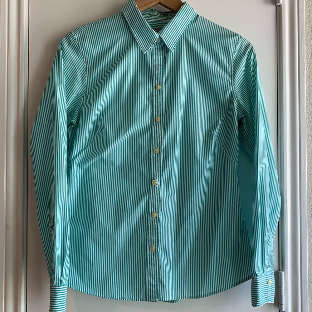 Womens Banana Republic Tailored Oxford Dress Shirt- Turquoise Stripe